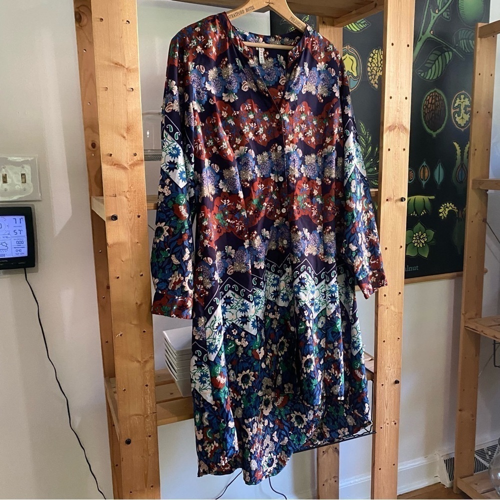 Anthropologie Raga Blue Floral Button Down Midi Shirt Dress 1X - Picture 5 of 16